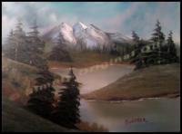Mountain Lake - Oil On Canvas Paintings - By Ed Burcher, Landscape Painting Artist