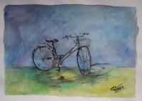 La Bicicleta - Watercolor Paintings - By Ricardo Perez Uribe, Abstract Painting Artist