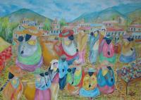 Mercado Indigena - Oil Paintings - By Ricardo Perez Uribe, Abstract Painting Artist