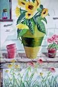 Flowerpots - Watercolor Mixed Media - By Donna Castlegrant, Modern Mixed Media Mixed Media Artist