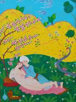 Lovers In Spring - Gouache And Goldsheet Paintings - By Aynaz Najafi, Miniature Painting Artist