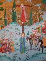 The Crucified Femininity - Gouache And Goldsheet Paintings - By Aynaz Najafi, Miniature Painting Artist