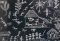 1 - Indo - Warli Painting - White Paint On D Black Cloth