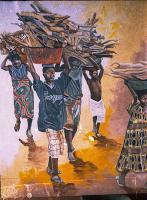Gwari Firewood Fetchers - Oil On Canvas Paintings - By Benedict Edet, Impressionism Painting Artist