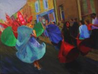 Samba Dancers At Lafrowda 2007 - Acrylic Paintings - By Tom Henderson Smith, Colourist Painting Artist