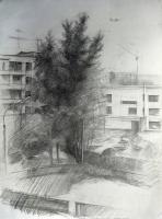 Sunny Day Domodedovo - Graphit Pencil On Paper Drawings - By Yuri Yudaev, Realism Drawing Artist