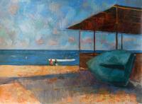Uninhabited Cafe Beach In Sereevka 2008 - Acrylic On Canvas Paintings - By Yuri Yudaev, Impressionism Painting Artist