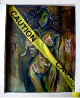 Lady Caution - Oil And Mixed Media Mixed Media - By Jillian Bernstein, Expression Mixed Media Artist
