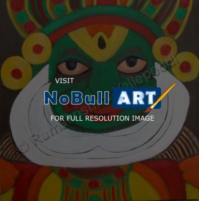 E Ramki - Kathakali Face - Kerala India - Oil On Sretched Canvas