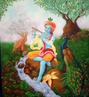 Lord Krishna - Oil On Canvas Paintings - By Krati Bajaj, Figurative Painting Artist