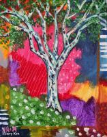 Tree In Abstract Landscape Zwei - Acrylic Paintings - By Lightmare Studios, Abstract Painting Artist