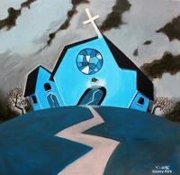 Crooked Church - Acrylic Paintings - By Lightmare Studios, Narrative Painting Artist