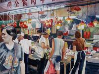 Shopping In Wanchai - Watercolour Paintings - By Julia Patience, Realism Painting Artist