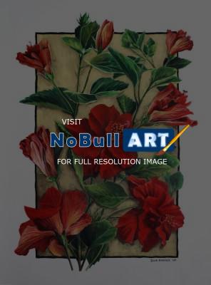 Flower Paintings - Red Hibiscus - Acrylic