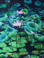 Flower Paintings - The Lotus Pond - Watercolour And Ink