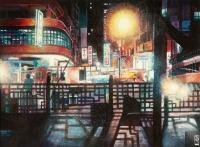 Cityscapes - Temple Street Kowloon - Watercolour And Ink