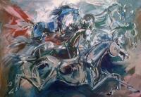 Horses - Gouache Paintings - By M V, Classical Painting Artist