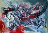 Horses - Oil On Panel Paintings - By M V, Expression Painting Artist