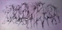 Horses - Pencil Drawings - By M V, Classical Drawing Artist