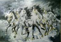 White Horses - Oil On Canvas Paintings - By M V, Expression Painting Artist