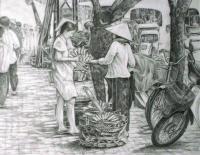 Hanoi Sunshine - Pencil Drawings - By Fred Hebing, Realism Drawing Artist