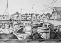 Olberg Harbour - Pencil Drawings - By Fred Hebing, Realism Drawing Artist