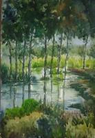 Water Field - Water Colour On Handmade Paper Paintings - By Shekhar De, Realistic Painting Artist