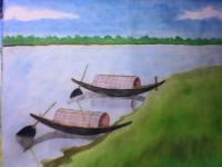 Duti Nouka - Water Color Paintings - By Ahmad Kazi, Photorealistic Painting Artist