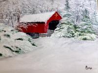 Carrollton Covered Bridge After The Snowstorm - Oils Paintings - By Lanny Roff, Impressionism Painting Artist