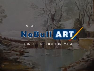 Landscape - Mill By The Frozen Pond - Oil On Canvasboard