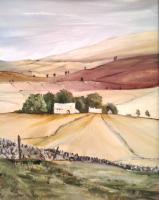 Farm Down The Hill - Oil On Canvasboard Paintings - By Lanny Roff, Impressionism Painting Artist