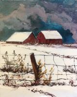 Winter Farm - Acrylics Paintings - By Lanny Roff, Impressionism Painting Artist