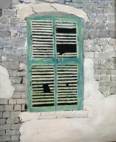 Old Green Window - Acrylics Paintings - By Lanny Roff, Impressionism Painting Artist