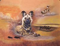 Wildlife - Wild Dogs At Sunset - Acrylic On Canvas Board