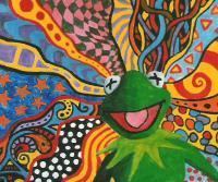Kermit On Acid - Acryl Paintings - By Vesa Peltonen, Psychedelic Painting Artist
