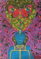 Butterfly Girl - Fluorescent Acryl Paintings - By Vesa Peltonen, Psychedelic Painting Artist