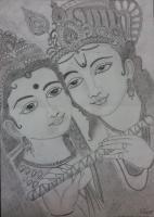 Radhekrishna - Pencil On Paper Drawings - By Dheeraj Srivastava, Figurative Drawing Artist