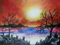 Storm At Sunset - Acrylics On Canvas Paintings - By Dheeraj Srivastava, Nature Painting Artist