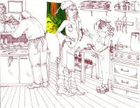 Kitchen Maddness - Add New Artwork Medium Drawings - By Virginia Gallagher, Cartoon Drawing Artist