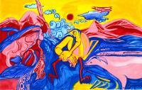 Birdman And Windwoman - Acrylic Paint Paintings - By Virginia Gallagher, Cartoon Painting Artist