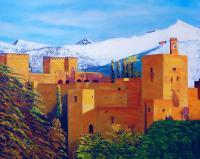 Ahlambra De Granada - Oil  Imposto On Streched Canva Paintings - By Manuel Sanchez, Impresionism Painting Artist