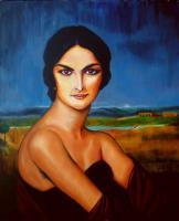 A Lady - Oil On Streched Canvas Paintings - By Manuel Sanchez, Impresionism Painting Artist