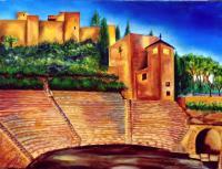 Alcazaba  Roman Theatre - Oil On Streched Canvas Paintings - By Manuel Sanchez, Impresionism Painting Artist