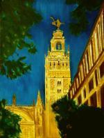 Landscape - La Giralda Of Seville - Oil On Streched Canvas