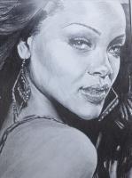 Rihanna - Black And White Paintings - By Tatiana Freire, Realistic Painting Artist