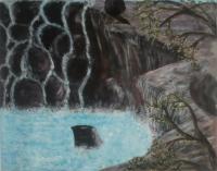 Waterfall 1 - Acrylic Paintings - By Bright Okine, Representational Painting Artist