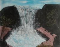 Waterfall - Acrylic Paintings - By Bright Okine, Representational Painting Artist
