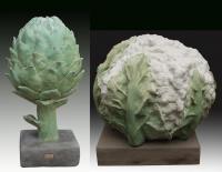 Artichoke And Cauliflower - Cement  Steel Sculptures - By Solomon Bassoff-Faducci, Hand Sculpted Cement Sculpture Artist