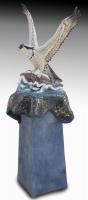 Osprey Catching Fish - Cement Steel Glass Sculptures - By Solomon Bassoff-Faducci, Hand Sculpted Cement Sculpture Artist