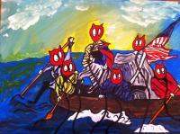 Cathead Balloon Crosses The Delaware - Acrylic Paintings - By Eric Rittenhouse, Pre Post Modern Japanese Pop Painting Artist